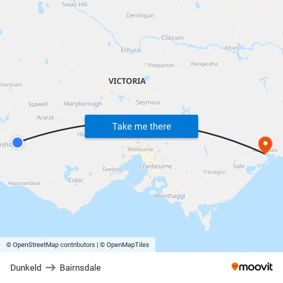 Dunkeld to Bairnsdale map