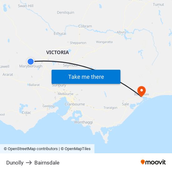 Dunolly to Bairnsdale map