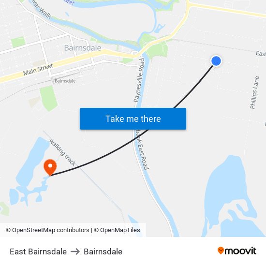 East Bairnsdale to Bairnsdale map