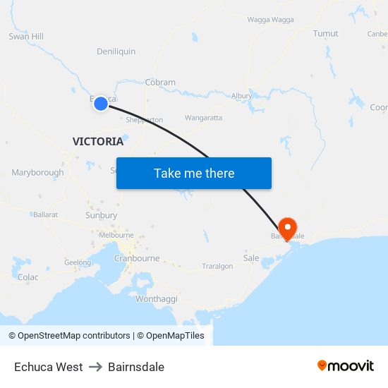 Echuca West to Bairnsdale map
