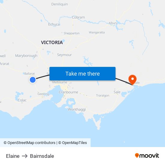 Elaine to Bairnsdale map