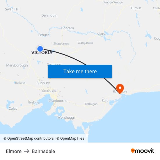 Elmore to Bairnsdale map