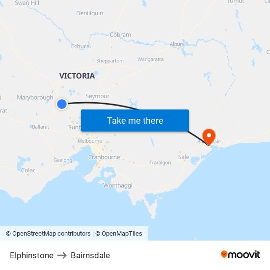 Elphinstone to Bairnsdale map