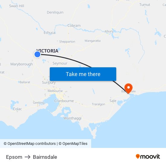 Epsom to Bairnsdale map