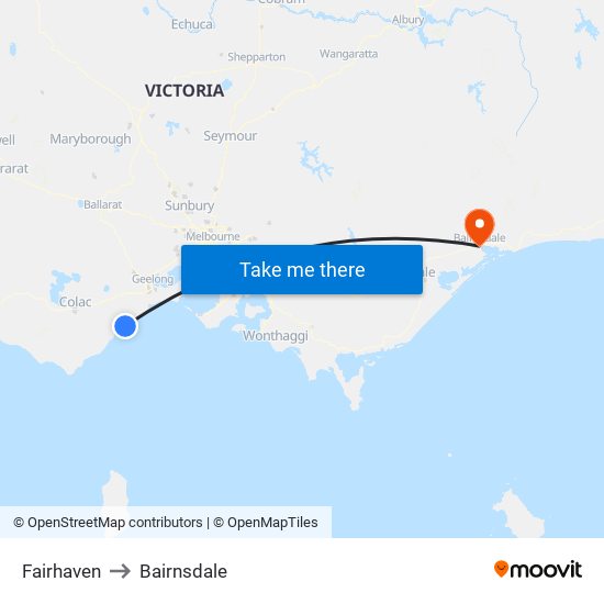 Fairhaven to Bairnsdale map