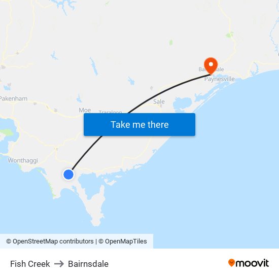 Fish Creek to Bairnsdale map