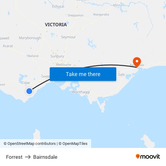 Forrest to Bairnsdale map