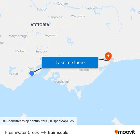 Freshwater Creek to Bairnsdale map