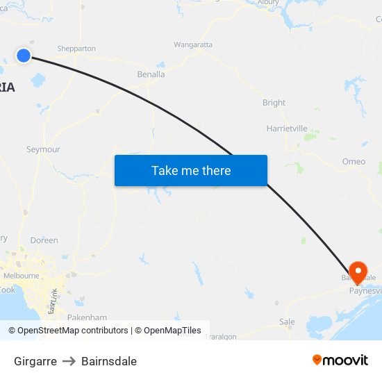 Girgarre to Bairnsdale map