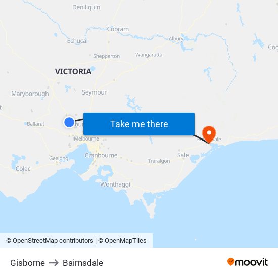 Gisborne to Bairnsdale map