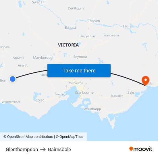 Glenthompson to Bairnsdale map