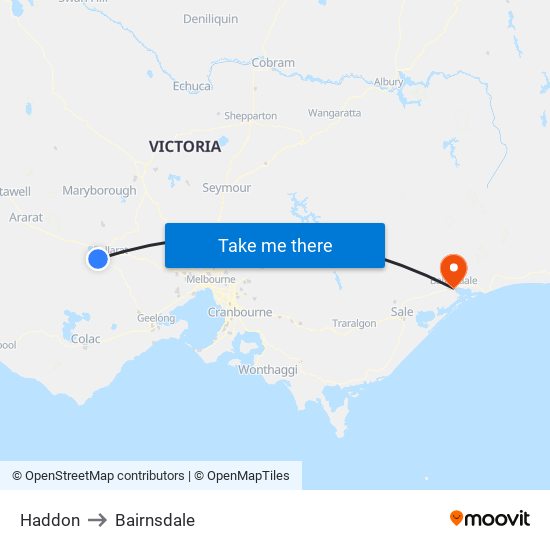 Haddon to Bairnsdale map