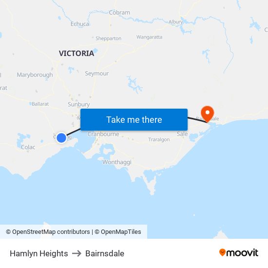 Hamlyn Heights to Bairnsdale map