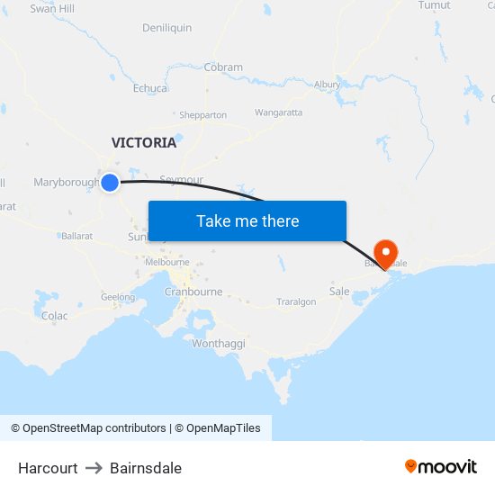 Harcourt to Bairnsdale map