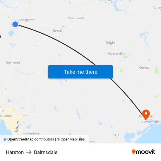 Harston to Bairnsdale map