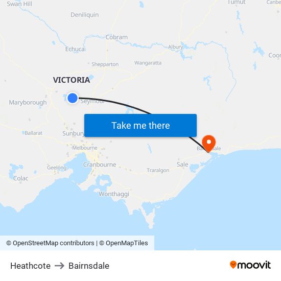 Heathcote to Bairnsdale map