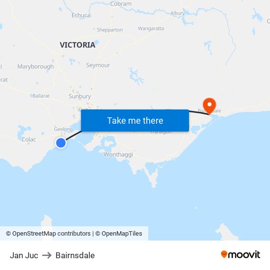 Jan Juc to Bairnsdale map