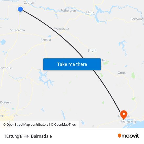 Katunga to Bairnsdale map