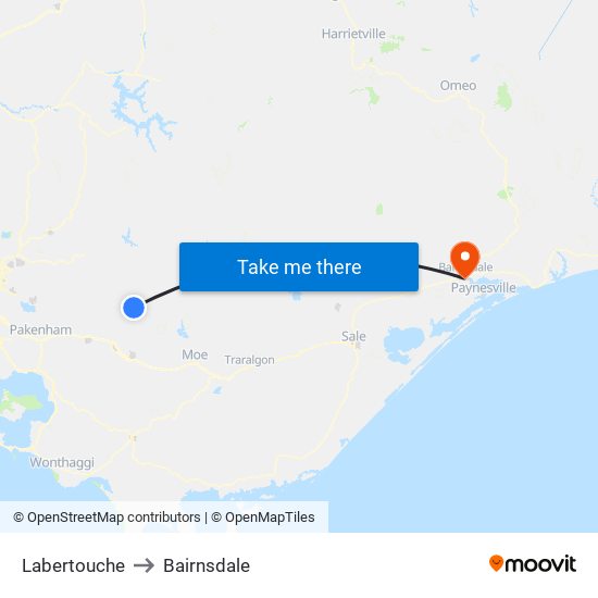 Labertouche to Bairnsdale map