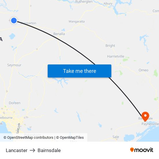 Lancaster to Bairnsdale map