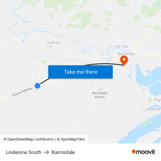 Lindenow South to Bairnsdale map