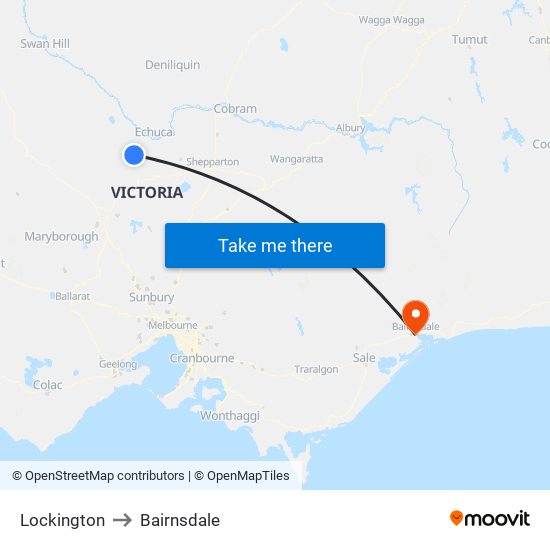 Lockington to Bairnsdale map