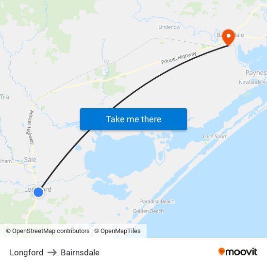 Longford to Bairnsdale map