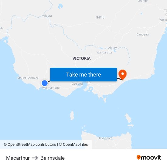 Macarthur to Bairnsdale map