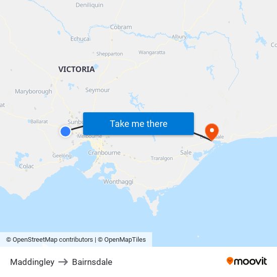 Maddingley to Bairnsdale map