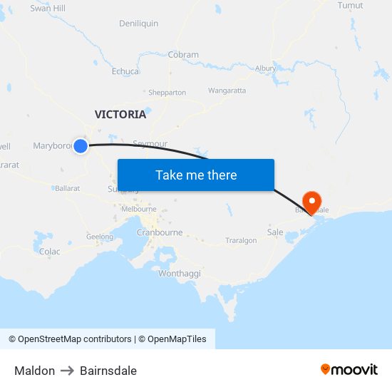 Maldon to Bairnsdale map