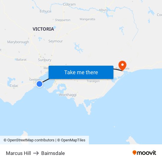 Marcus Hill to Bairnsdale map