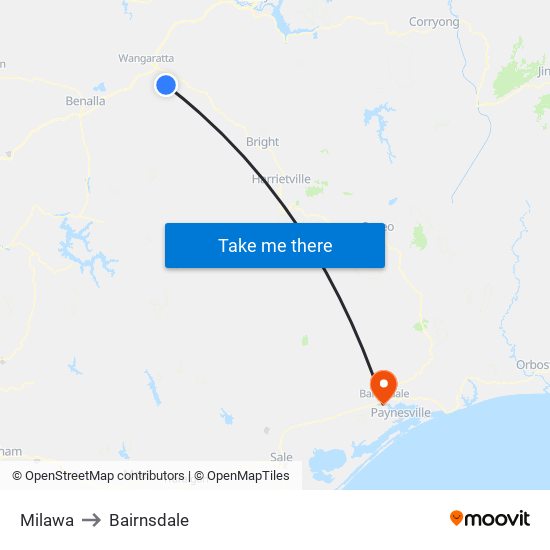 Milawa to Bairnsdale map