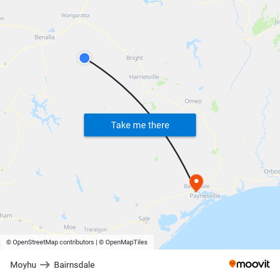 Moyhu to Bairnsdale map