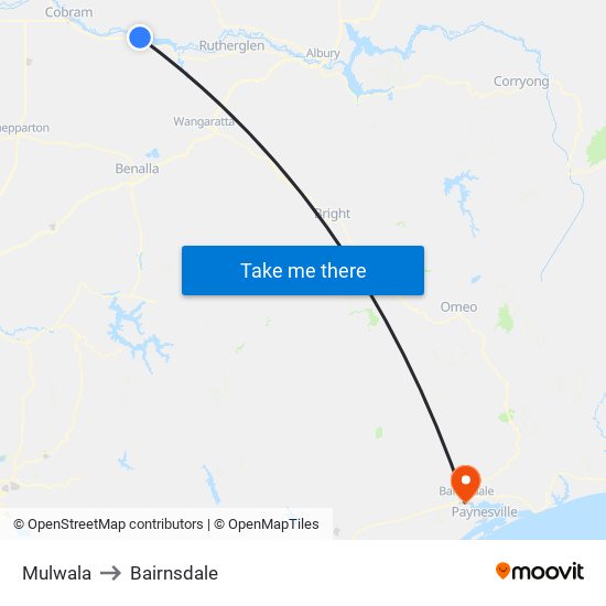 Mulwala to Bairnsdale map