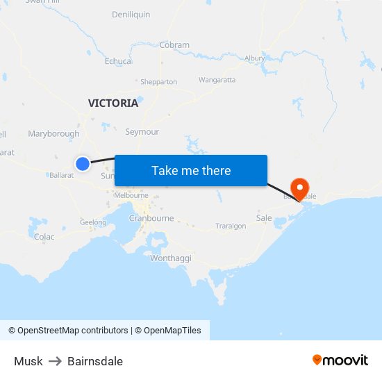 Musk to Bairnsdale map