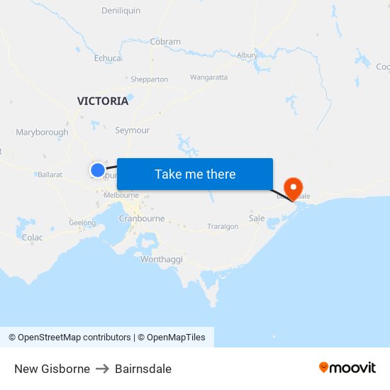 New Gisborne to Bairnsdale map