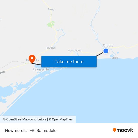 Newmerella to Bairnsdale map