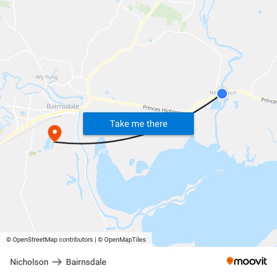 Nicholson to Bairnsdale map
