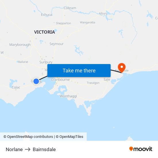 Norlane to Bairnsdale map