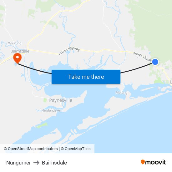 Nungurner to Bairnsdale map