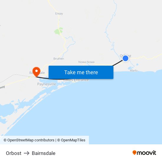 Orbost to Bairnsdale map