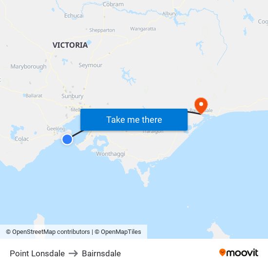 Point Lonsdale to Bairnsdale map