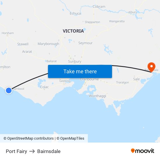 Port Fairy to Bairnsdale map