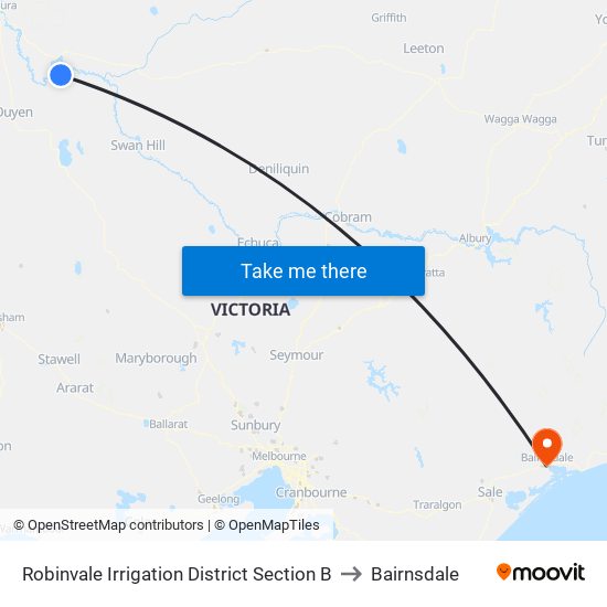 Robinvale Irrigation District Section B to Bairnsdale map