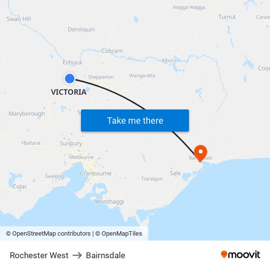 Rochester West to Bairnsdale map