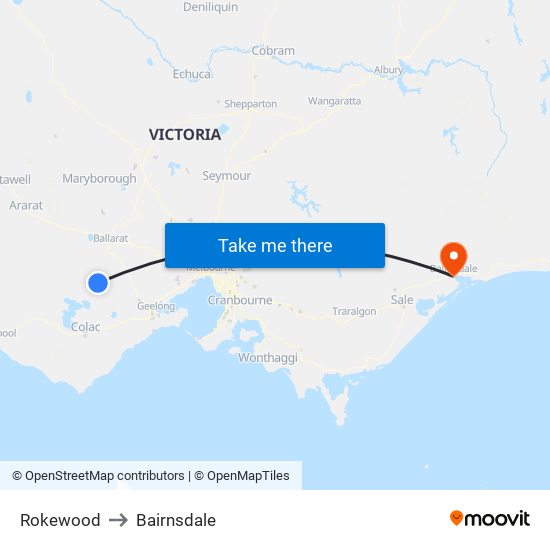 Rokewood to Bairnsdale map