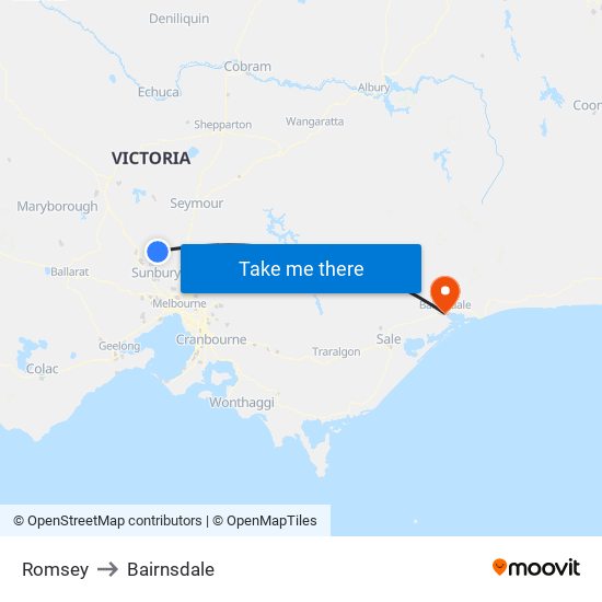 Romsey to Bairnsdale map