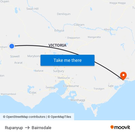 Rupanyup to Bairnsdale map