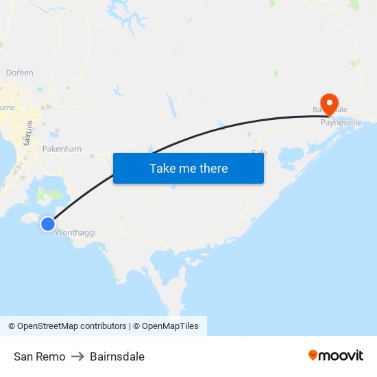 San Remo to Bairnsdale map