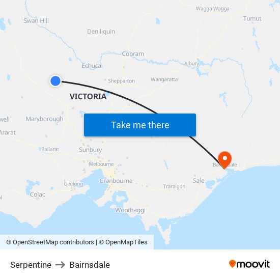 Serpentine to Bairnsdale map